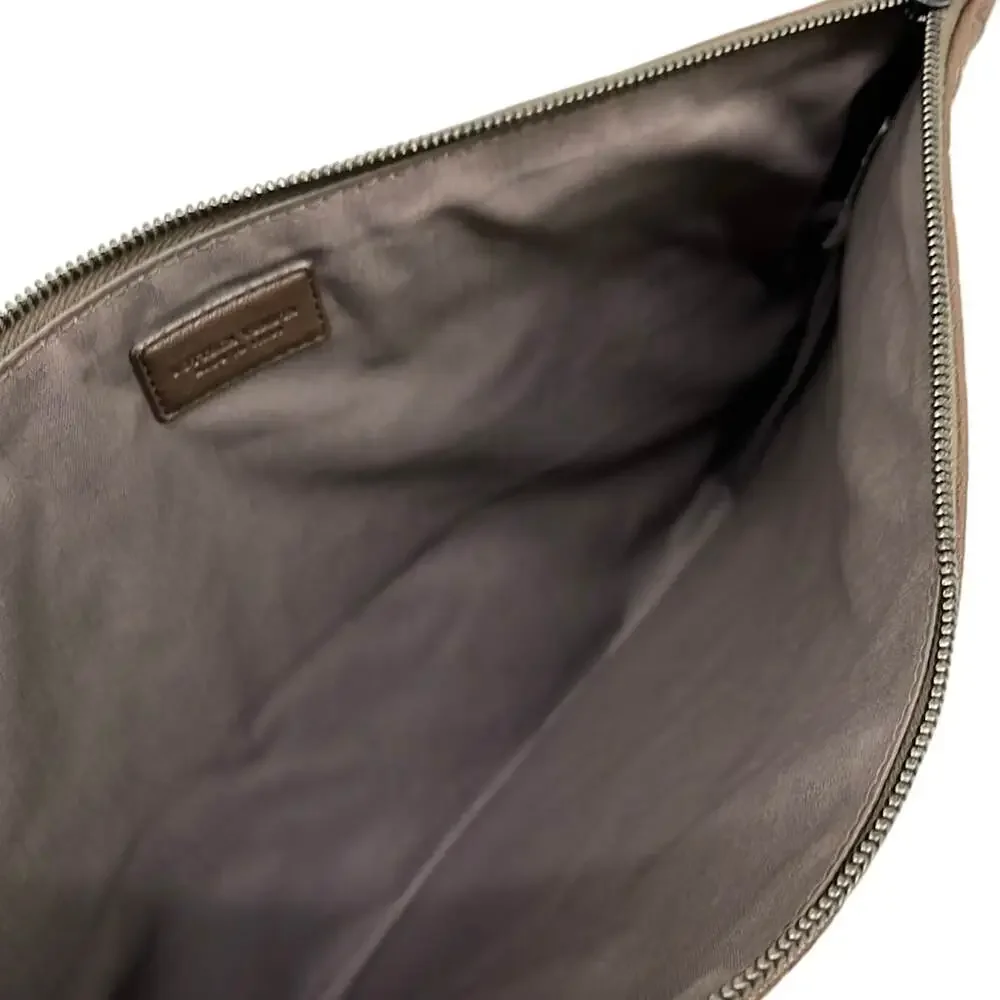 Bottega Veneta Intrecciato Clutch Bag Dark Brown Beige Dark Green